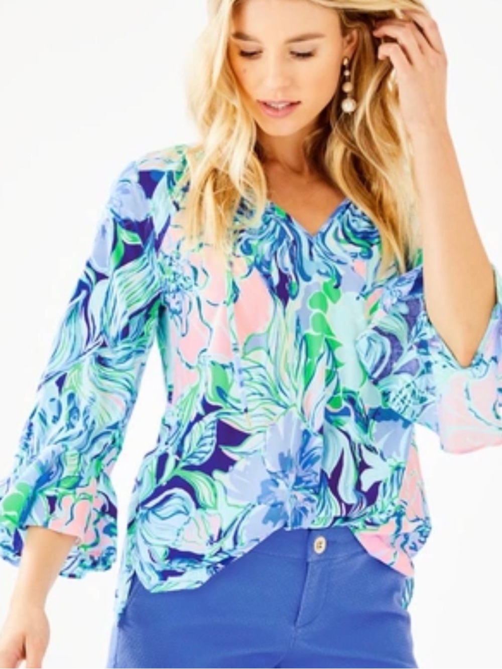 Lilly Pulitzer Willa Flounce Sleeve Top in Multi Party Thyme